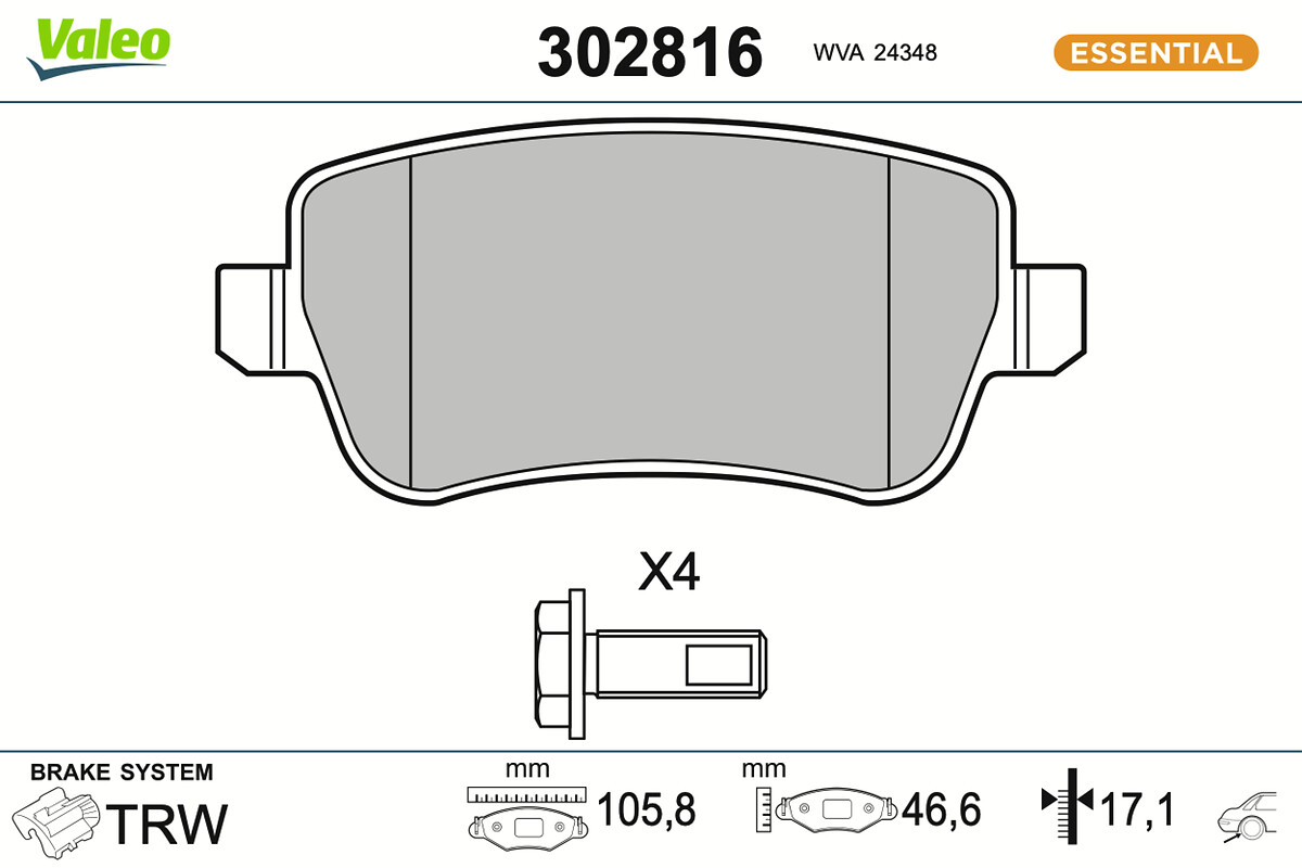 Kit pastiglie freno, Freno a disco - 302816 VALEO